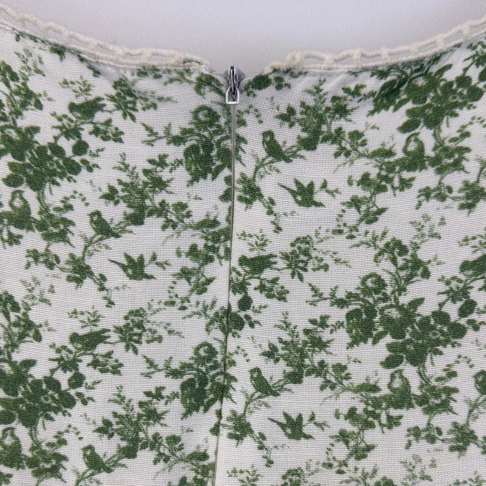Krewe Du Q Green Floral Toile Puff Sleeve Cottagecore Mini Dress Size S - Picture 8 of 8